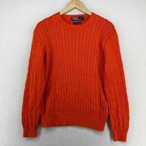 POLO RALPH LAUREN Sweater Womens L Cable Mercerized Cotton Pullover Orange
